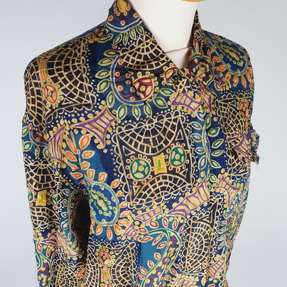 Vintage retro funky print long sleeve shirt top M L - Picture 8 of 9
